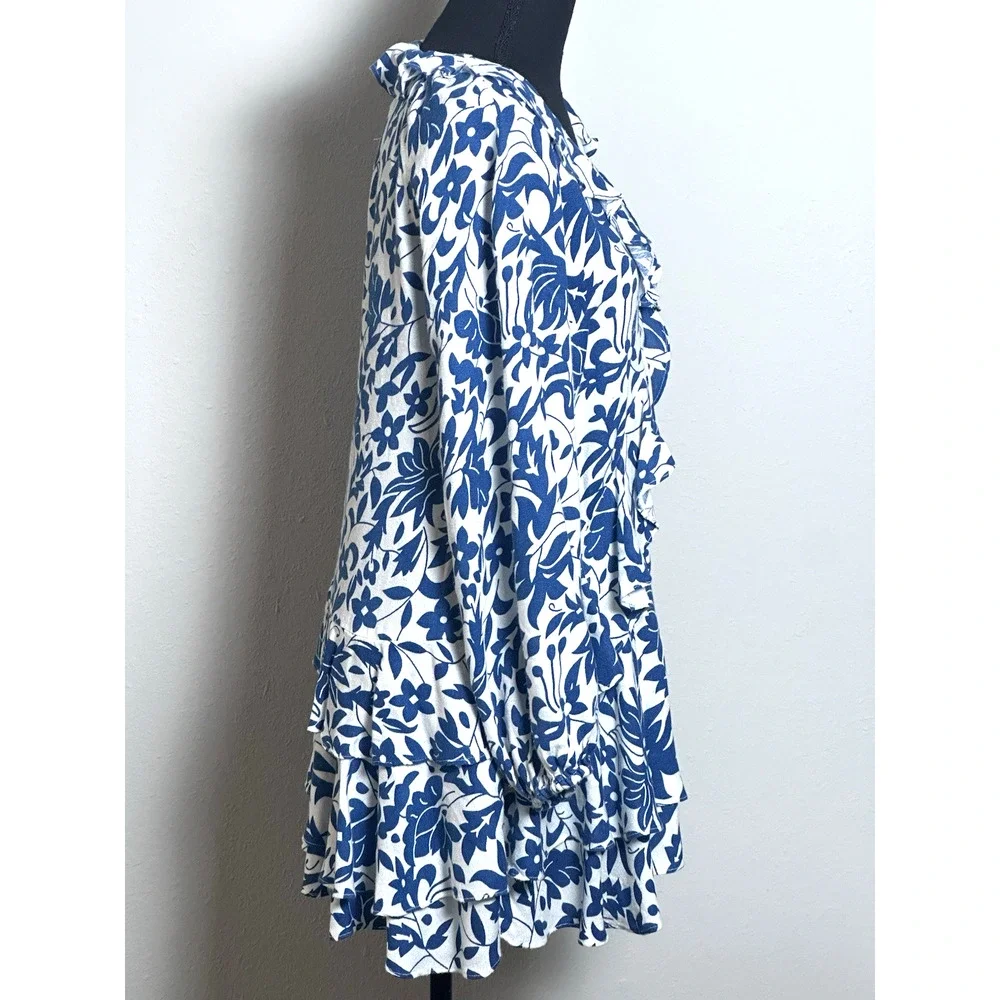 Free‎ People Rebecca Ruffle Cottagecore Dress Whimsy Blue White XS